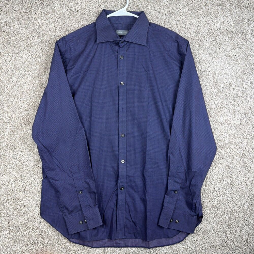 Michael Kors Dress Shirt Men's XL 17 34/35 Navy Blue Long Sleeve Slim Fit